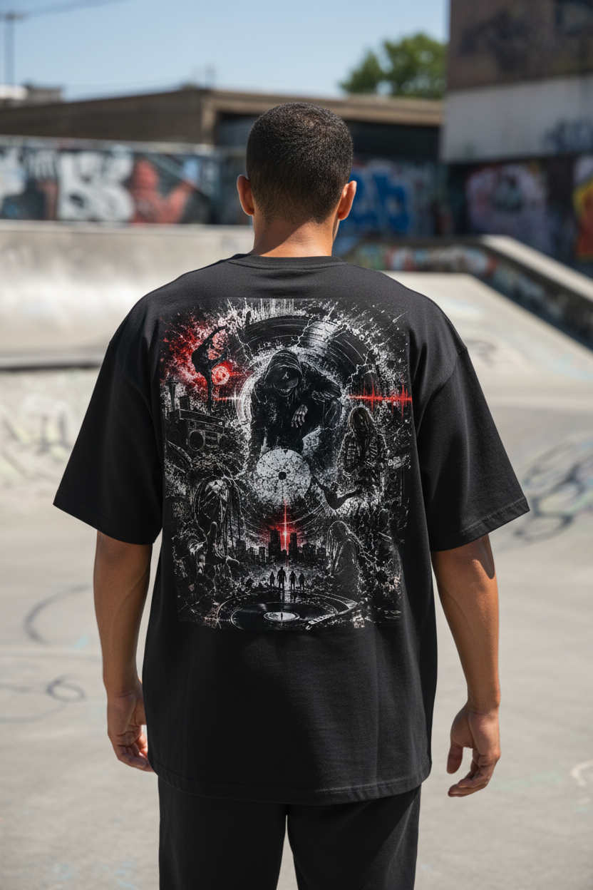 BORN IN THE STATIC – Oversized Shirt Backprint Lifestyle | NEBELMOND