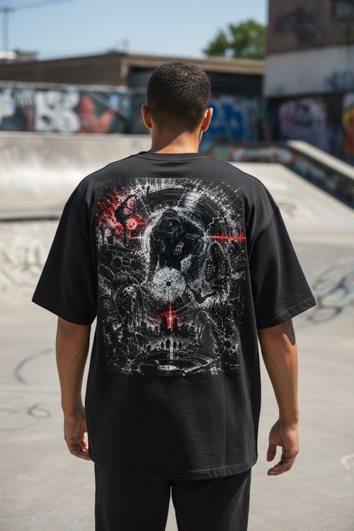 BORN IN THE STATIC – Oversized Shirt Backprint Lifestyle | NEBELMOND