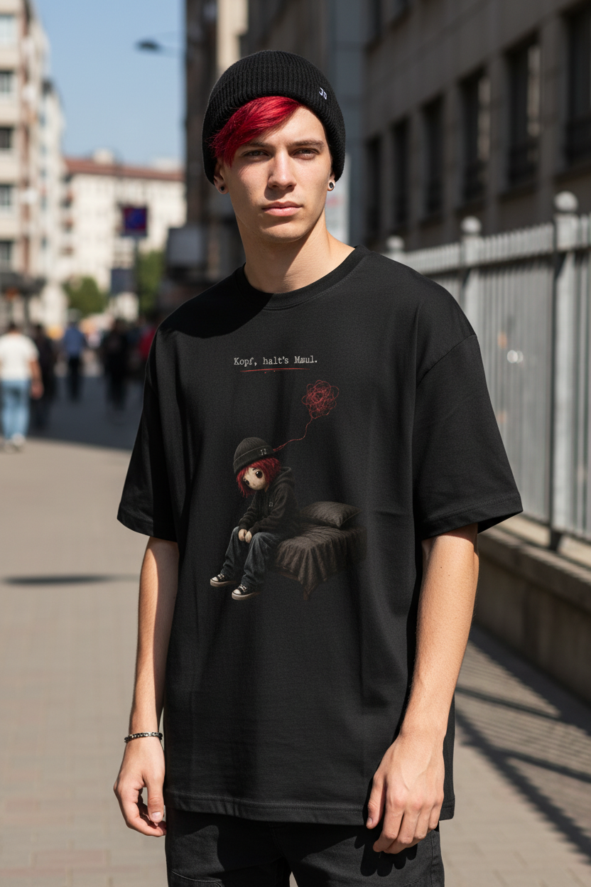 Kopf, halt's Maul Oversized T-Shirt Frontansicht