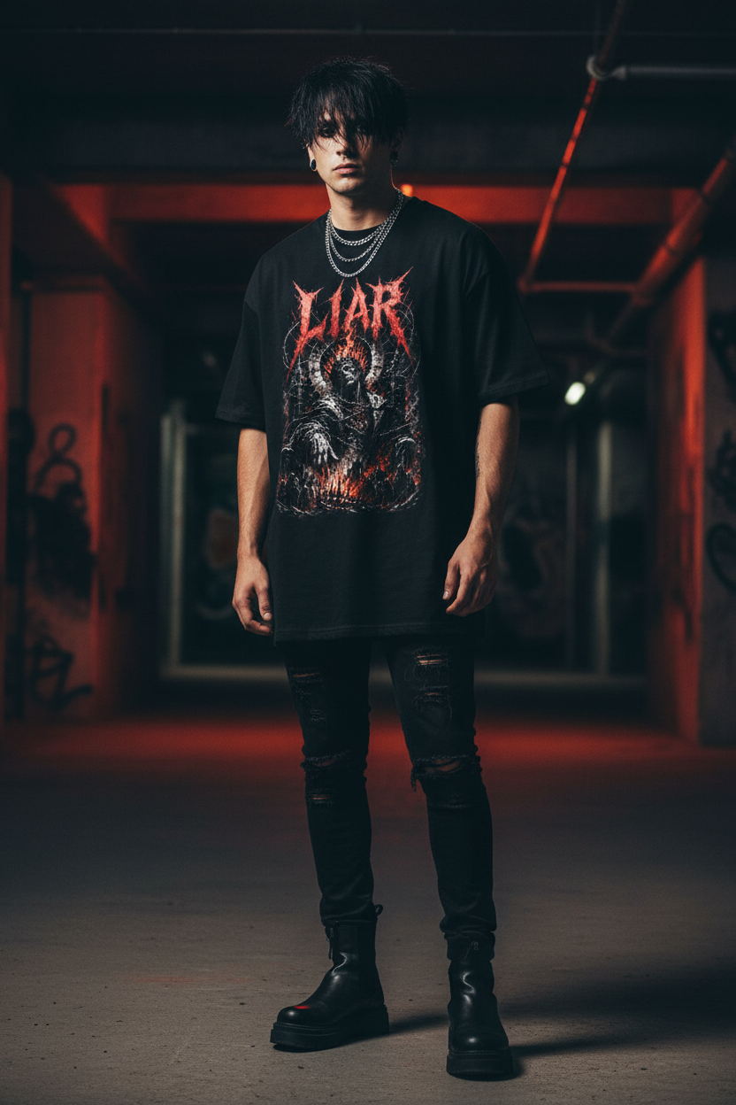 Liar Oversized Shirt Lifestyle Dark Fashion Streetwear Model