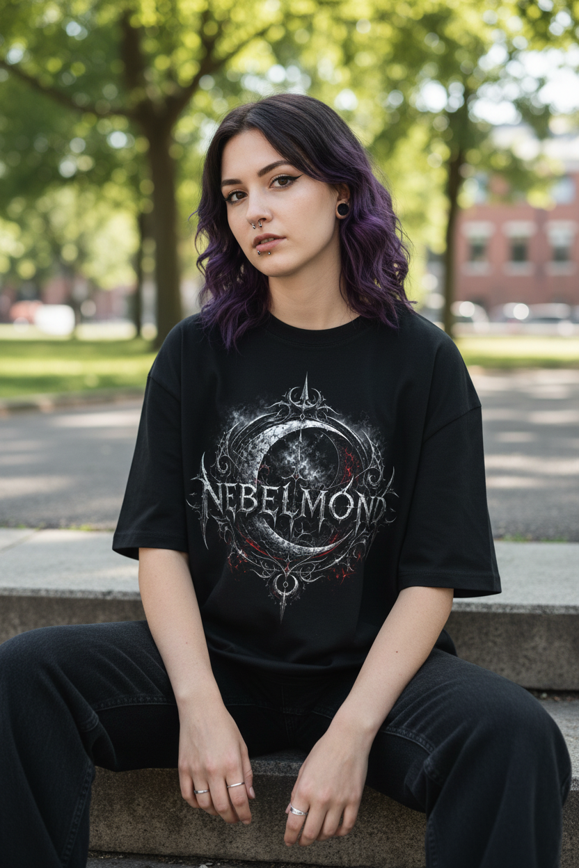 NEBELMOND Oversize T-Shirt – Gothic Dark Fashion – Female Lifestyle
