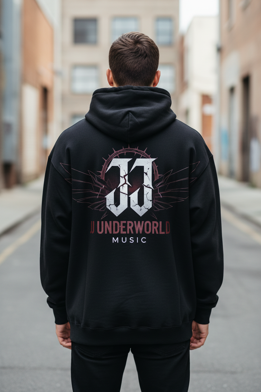 JJ Underworld Music Backprint Oversized Zipper Hoodie – Rückansicht