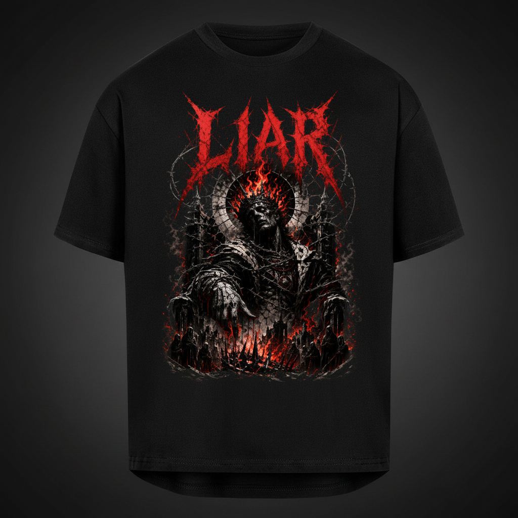Liar Oversized Shirt Drop Shoulder schwarzes Shirt Frontansicht Dark Fashion