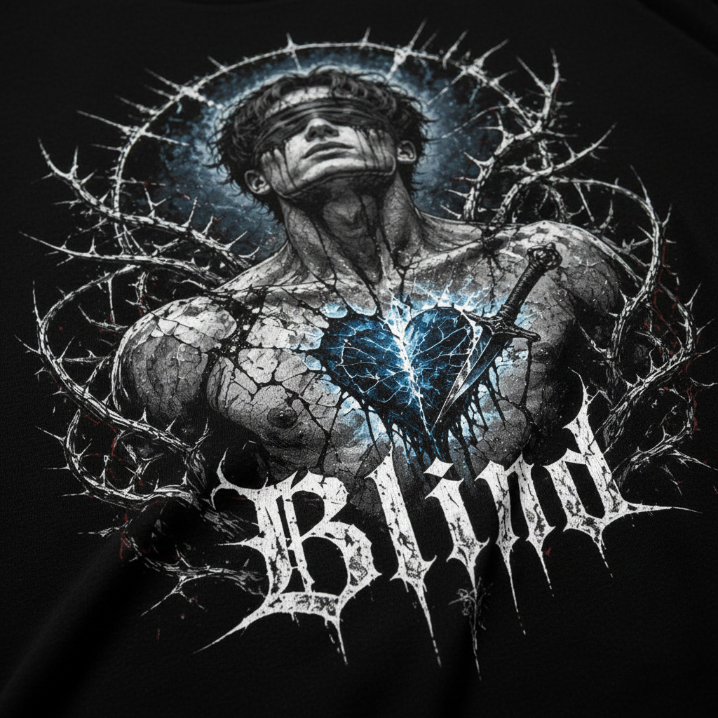 Blind Oversized Shirt – DTG Print Detail, Fabric Texture
