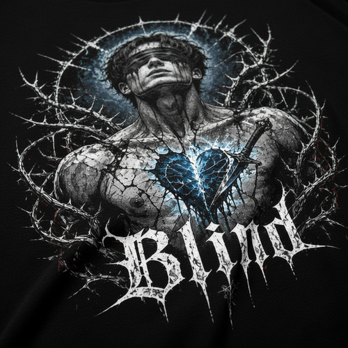 Blind Oversized Shirt – DTG Print Detail, Fabric Texture